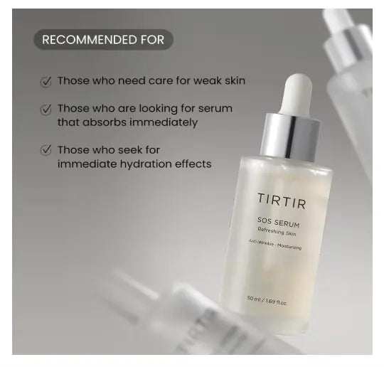 TIRTIR SOS Serum - Radiant Glow Boosting Face Serum - Plumping, Anti Aging, Hydrating - Visibly Smooth and Glowy Skin - Fragrance Free Serum for All Skin Types, 1.69 fl.oz. Clari.com.pk