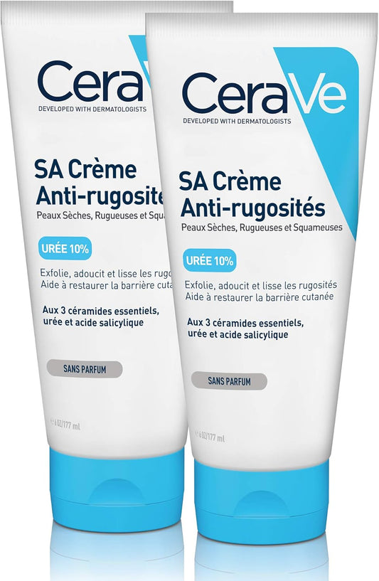 CeraVe SA Urea Smoothing Moisturising Cream for Dry, Rough and Uneven Skin with Urea, Salicylic Acid, Hyaluronic and 3 Essential Ceramides, 2 x 177 ml