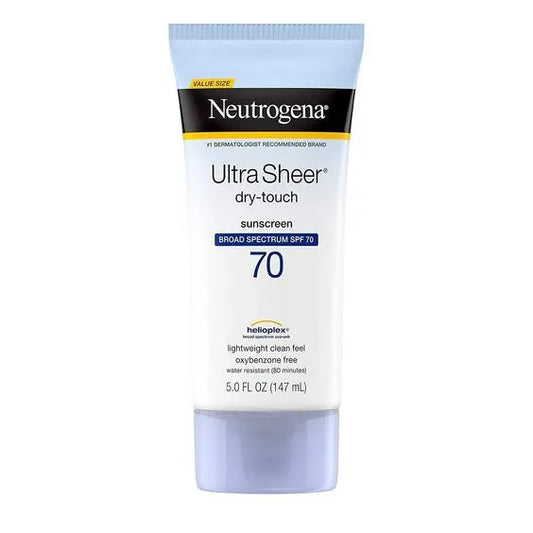 Neutrogena Ultra Sheer Dry Touch Sunscreen SPF 70 lightweight broad spectrum sun protection lotion bottle