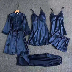 Sajiero Women's Royal Bridal Night Gown Set, Silk, Blue, OS1676DB, 5-Pieces