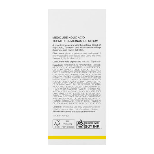 Medicube Kojic Acid Turmeric Niacinamide Serum, Glycolic Acid, For Dry & Dull Skin, 30ml