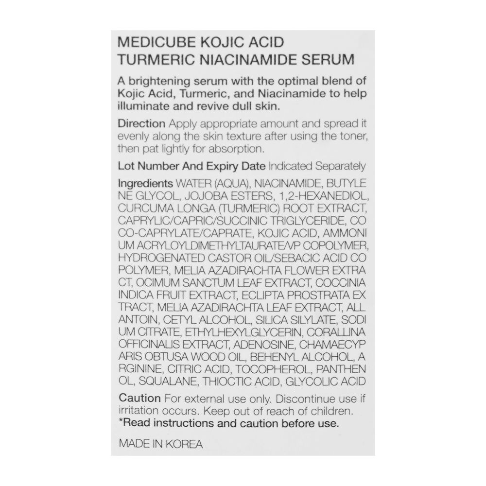 Medicube Kojic Acid Turmeric Niacinamide Serum, Glycolic Acid, For Dry & Dull Skin, 30ml