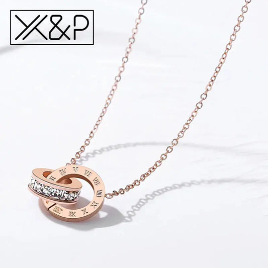 VINTAGE ROSE GOLD SILVER COLOR CRYSTAL PENDANT NECKLACE - ROMAN SCALE DIGITAL CHOKER Clari