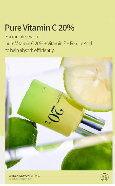 Anua Green Lemon Vitamin C Serum with Vitamin E, Hyaluronic & Ferulic Acid 0.67 fl.oz / 20ml anua