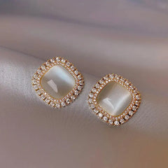 KOREAN - LUXURY SQUARE OPAL STUD EARRINGS - EXQUISITE ZIRCON GEOMETRIC Clari