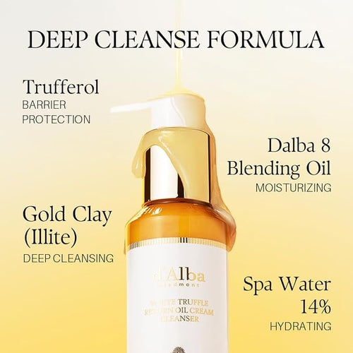 D'alba Piedmont Italian White Truffle Return Oil Cream Cleanser, Vegan Cleanser, Easy One Step Cleanser, Sebum And Makeup Removal, Suitable For Sensitive Skin (150ml)