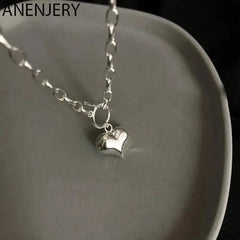 SILVER COLOR LOVE HEART CHARM PENDANT NECKLACE - OT CLASP CHAIN THAI SILVER Clari