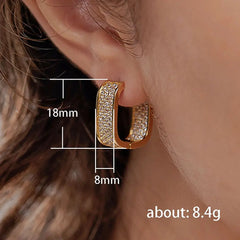 CONTRACTED DESIGN U HOOP METAL EARRINGS - FULL PAVED SHINY CZ STONE DAILY WEAR EXQUISITE Clari