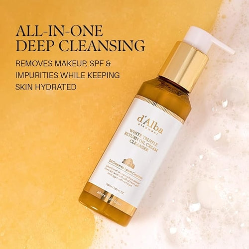 D'alba Piedmont Italian White Truffle Return Oil Cream Cleanser, Vegan Cleanser, Easy One Step Cleanser, Sebum And Makeup Removal, Suitable For Sensitive Skin (150ml)