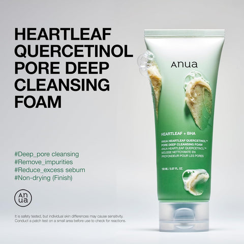 ANUA Heartleaf Quercetinol Pore Deep Cleansing Foam, Facial Cleanser, for Double Cleansing, BHA, Hyaluronic Acid, Glycerin, Face Wash, Blackhead Remover,...
