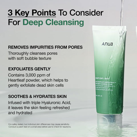 ANUA Heartleaf Quercetinol Pore Deep Cleansing Foam, Facial Cleanser, for Double Cleansing, BHA, Hyaluronic Acid, Glycerin, Face Wash, Blackhead Remover,...