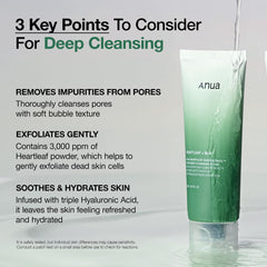 ANUA Heartleaf Quercetinol Pore Deep Cleansing Foam, Facial Cleanser, for Double Cleansing, BHA, Hyaluronic Acid, Glycerin, Face Wash, Blackhead Remover,...