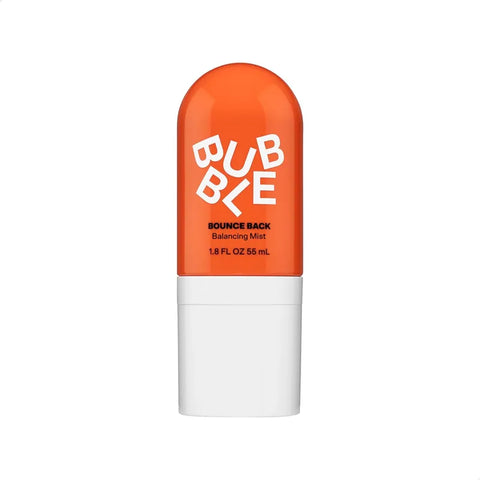 Orange and white bottle of Bubble Bounce Back Balancing Mist on a white background