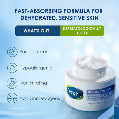 Cetaphil Optimal Hydration Replenishing Night Cream 50g Lightweight & Fast | Buy in Pakistan - Clari