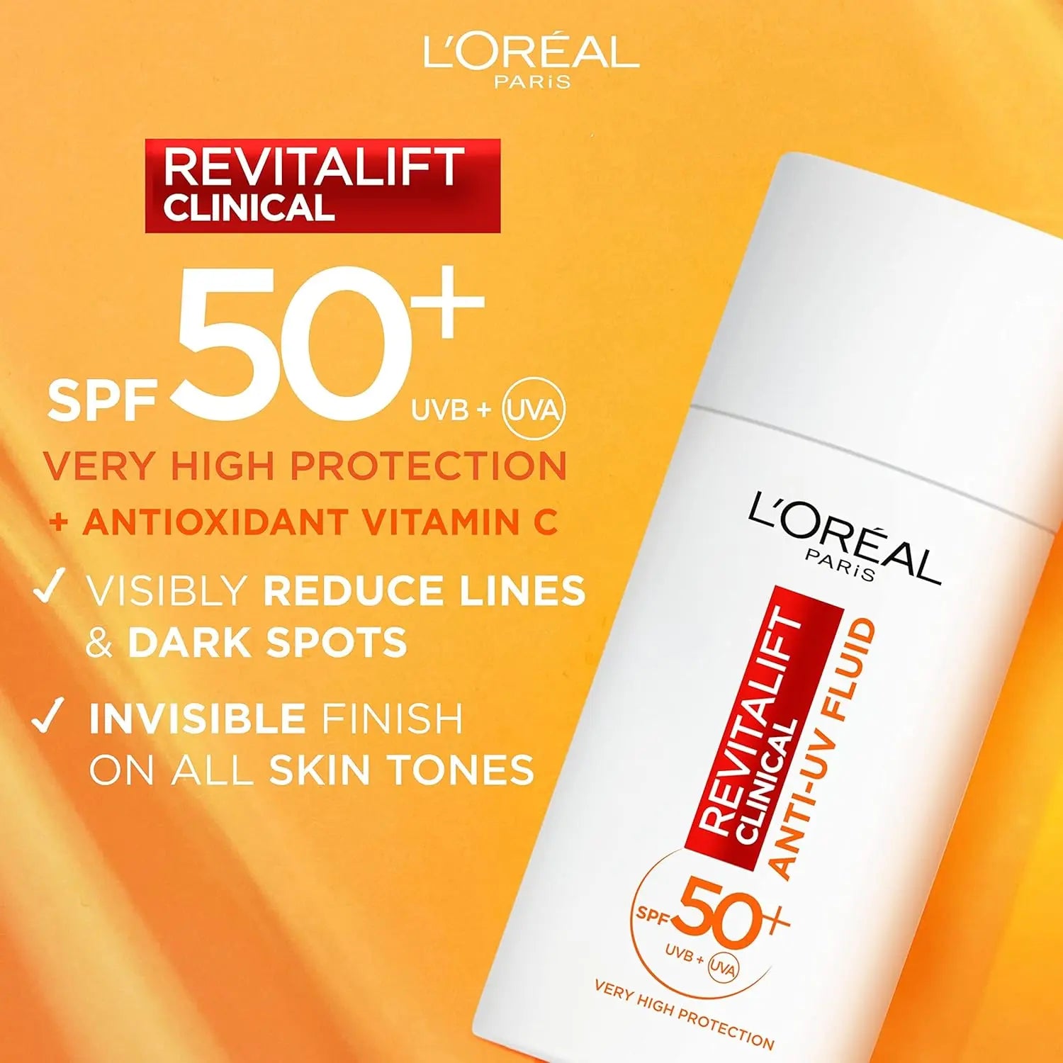 L'Oréal Paris Revitalift Clinical Daily Anti-UV Fluid SPF 50+ with Antioxidant Vitamin C 50ml cosmetics