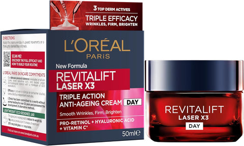 L'Oréal Paris Revitalift Laser X3, Anti-Ageing Day Cream, Firming And Brightening, With Pro-Retinol, Hyaluronic Acid And Vitamin Cg, 50ml