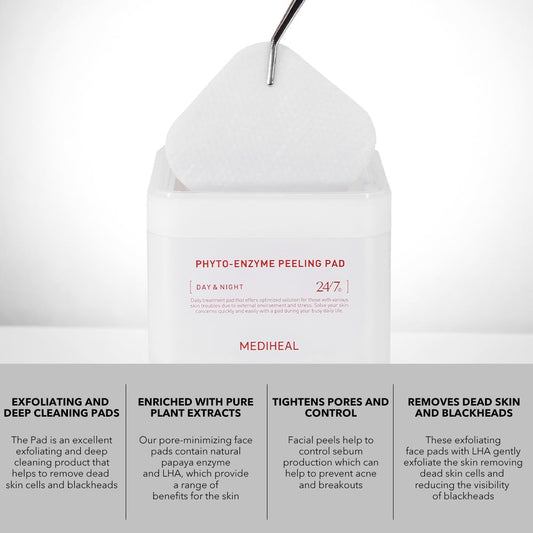 Mediheal Phyto Enzyme Peeling Pad (90 Pads) - Pore Tightening Pads for Deep Cleansing and Exfoliation