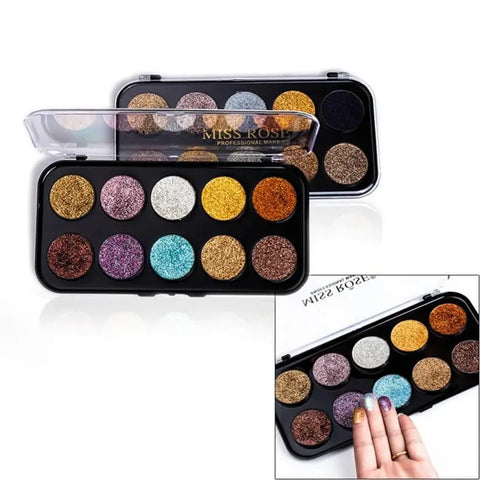 MISS ROSE 10 Colors Glitter Eyeshadow Palette MAKE UP