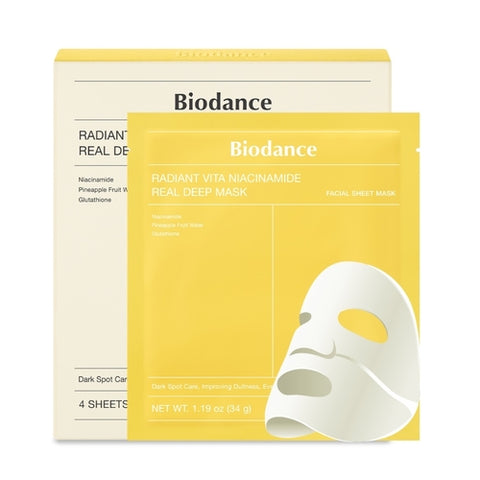 Biodance Radiant Vita Niacinamide Real Deep Mask packaging on a white background