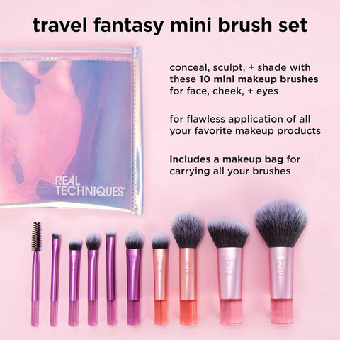 real techniques travel fantasy 11 pcs mini makeup brushes set eyeshadow highlight contour powder concealer brush travel size brush and cosmetic bag
