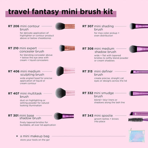 real techniques travel fantasy 11 pcs mini makeup brushes set eyeshadow highlight contour powder concealer brush travel size brush and cosmetic bag