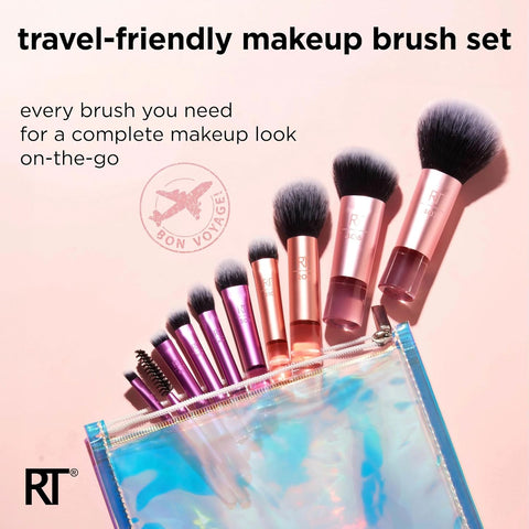 real techniques travel fantasy 11 pcs mini makeup brushes set eyeshadow highlight contour powder concealer brush travel size brush and cosmetic bag