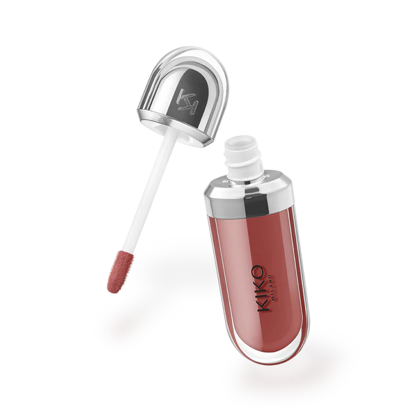 Lip gloss with applicator on a white background