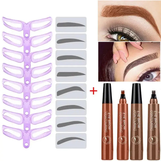 Bundle Offer (8 Pairs Reusable Eyebrow Stencils Kit + PIXI LIP GLOW) Fast Bundle