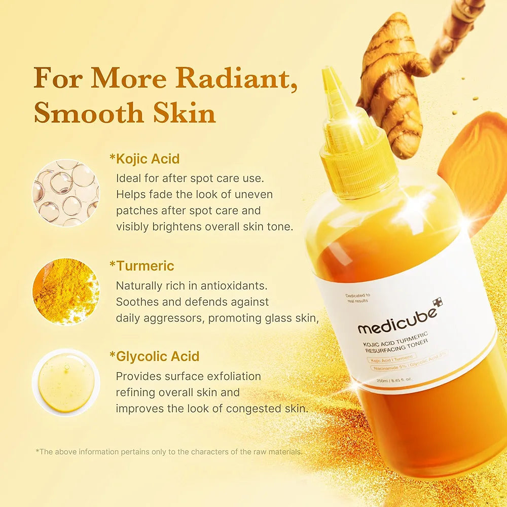 medicube Kojic Acid Turmeric Resurfacing Toner for Face & Body 250ml