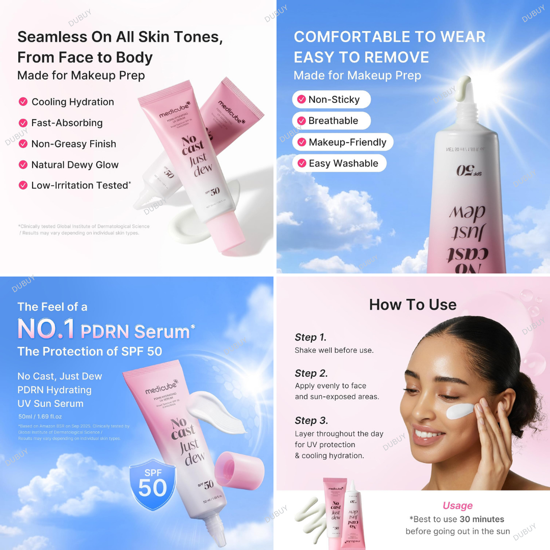 Medicube PDRN Hydrating UV Serum - No Cast Just Dew - SPF 50+ Sunscreen - 50ml Expiry 06 - 2029