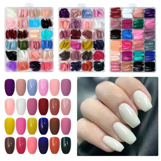 576 Pcs Set Colorful Fake Nails With Gel ( 24 Colors ) Clari