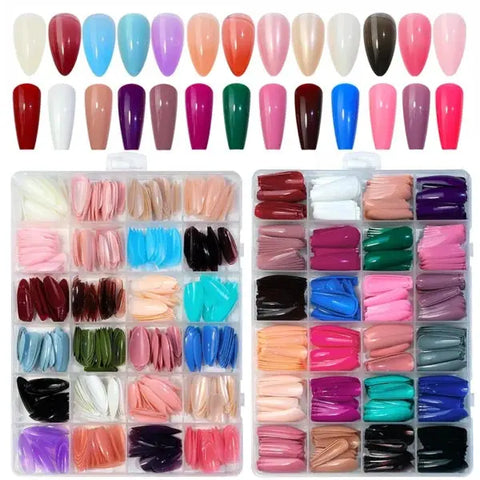 576 Pcs Set Colorful Fake Nails With Gel ( 24 Colors ) Clari