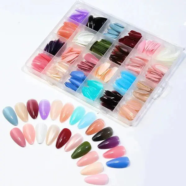 576 Pcs Set Colorful Fake Nails With Gel ( 24 Colors ) Clari